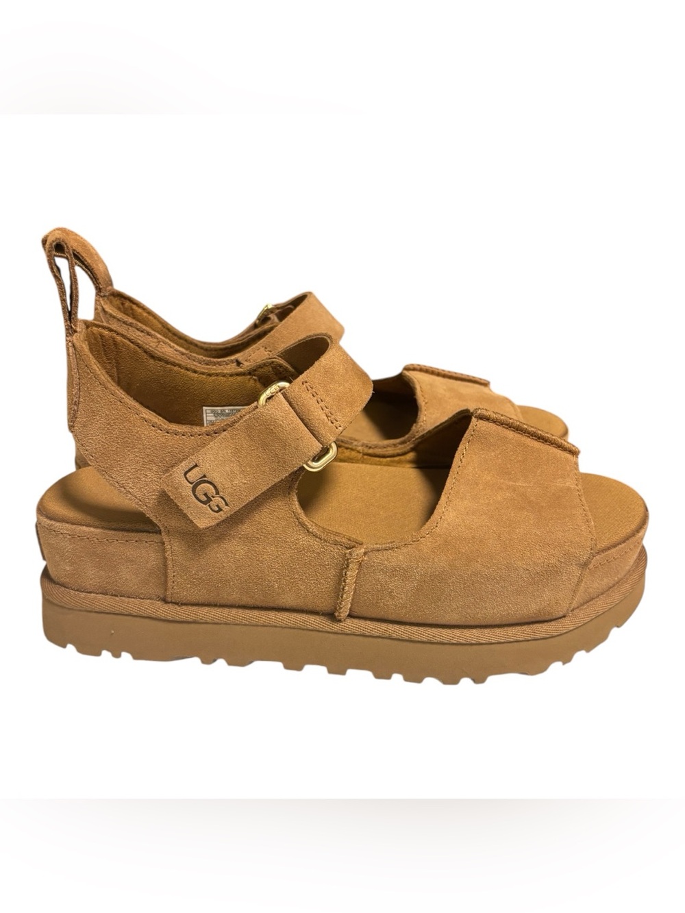 UGG Tan Suede Platform Sandals with Velcro Straps